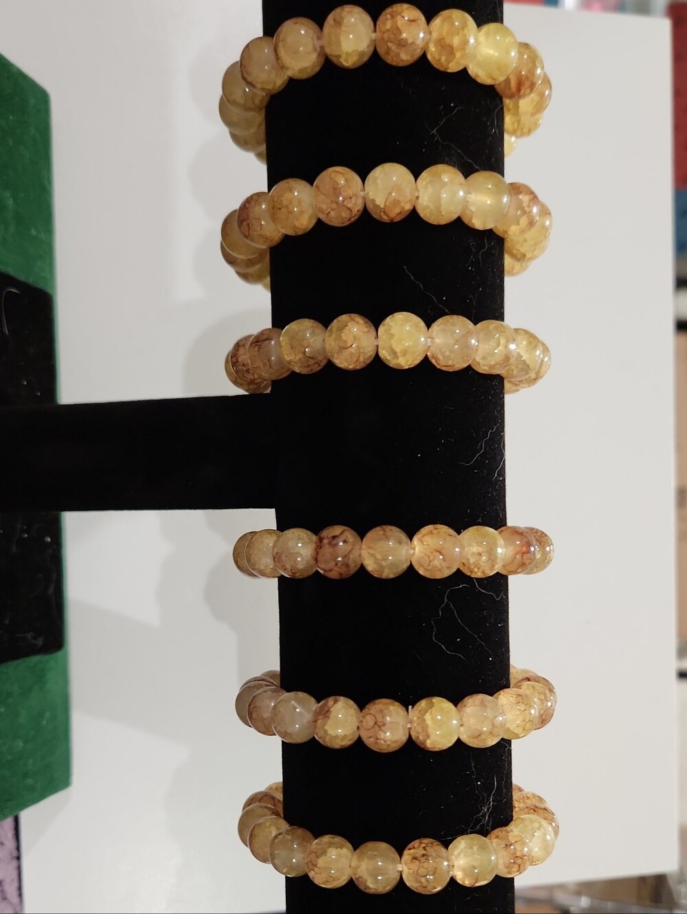 Yellow Crackle Glass Beaded Stretch Bracelet - Women Jewelry